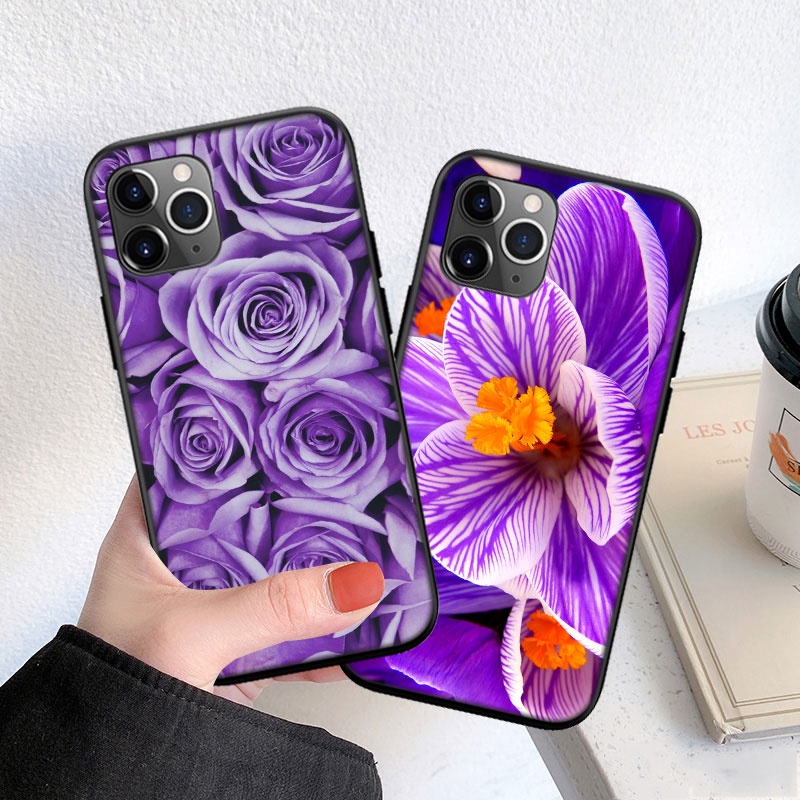 Ốp Điện Thoại Họa Tiết Bông Hoa Màu Tím CA38 Cho iPhone 5 5S 6 6S 7 8 11 Pro Max Plus SE XR