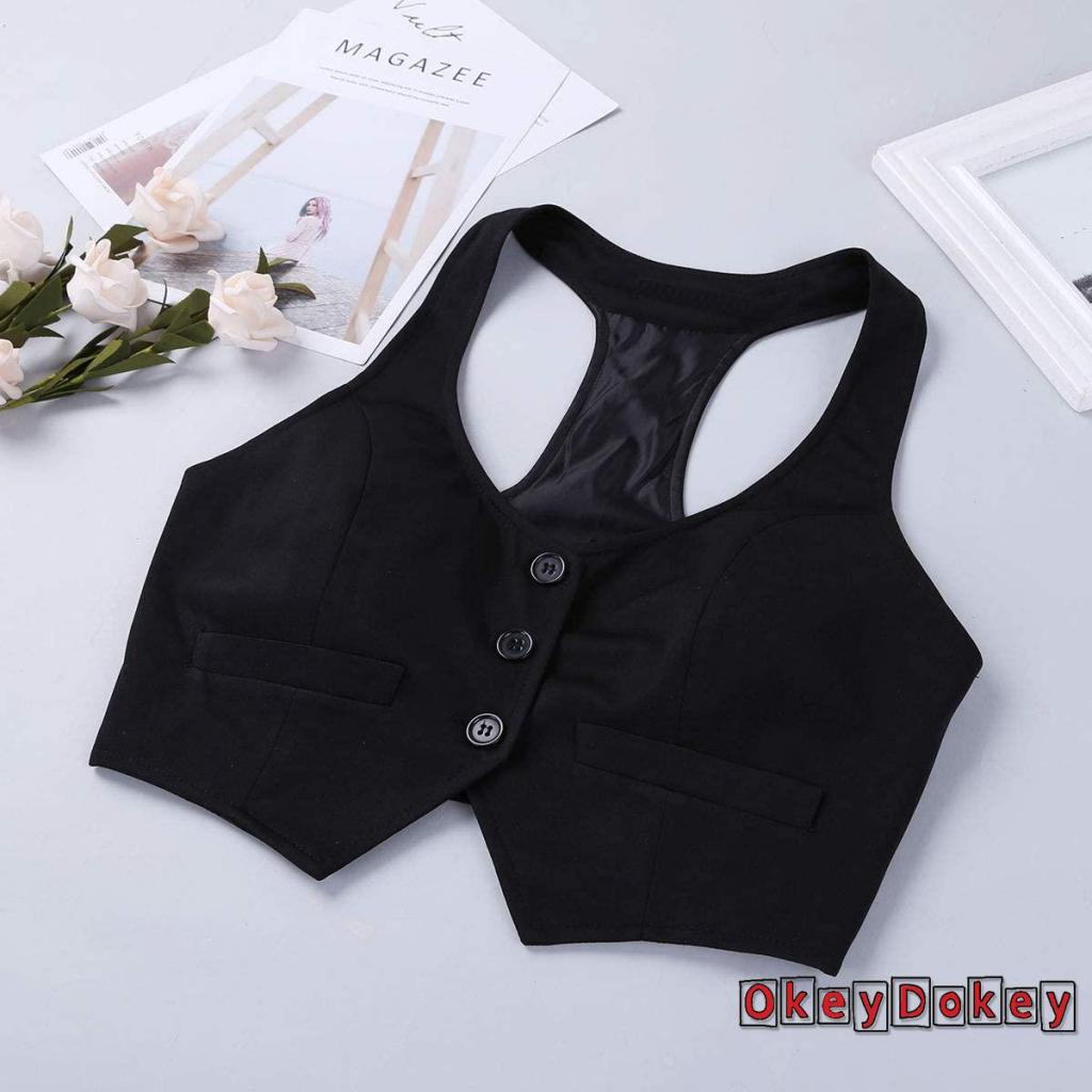 OKDK-Y2K Women Waistcoat Vests, Vintage Sleeveless V Neck Button Down Dressy Suit Blazer Vest