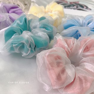 Buộc tóc scrunchies 2 lớp bọc voan kính trắng