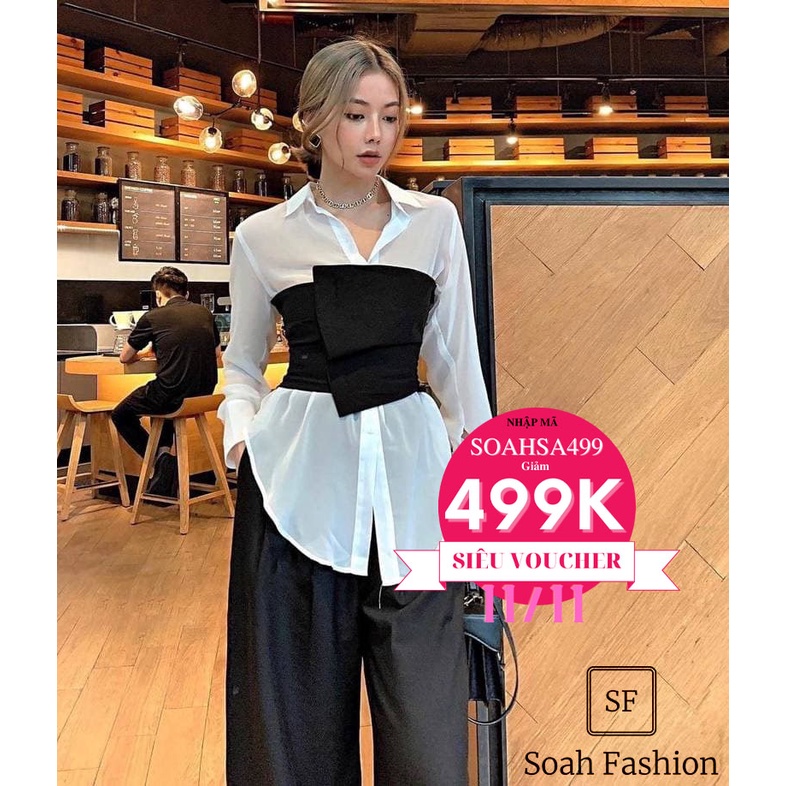 Set Áo Sơ Mi Trắng + Áo Ống Đen (Set Rời) ❤️ Áo sơ mi lụa nữ tay dài công sở hàn quốc thiết kế, áo ống lưng chun co giãn