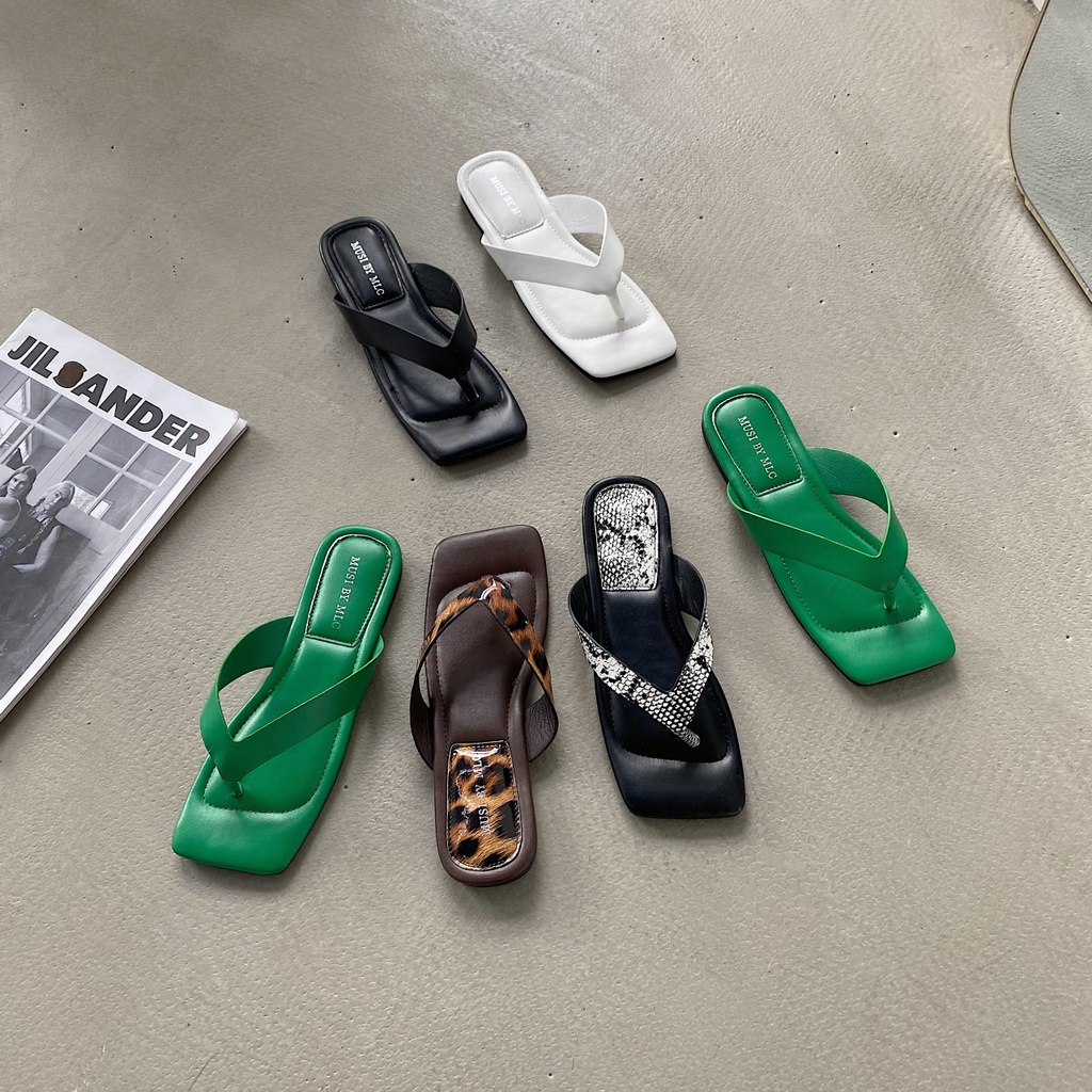 JINxCHOY Dép mũi vuông JINXCHOY đế thấp phong cách thời trang trẻ trung