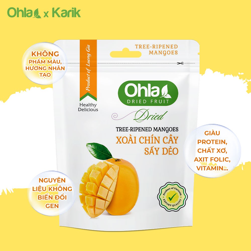 Xoài sấy dẻo Karik x Ohla thơm ngon bổ dưỡng chứa nhiều vitamin gói 35g và 100g