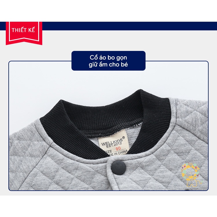 Áo Bomber bé trai WELLKIDS áo khoác cầu thủ bóng chày họa tiết đáng yêu hàng xuất Âu Mỹ