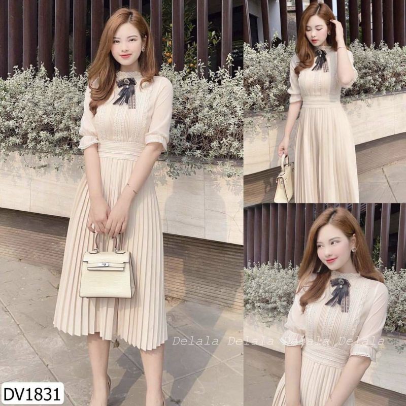 [Freeship 50K] Mẫu hottrend - Đầm xòe phối nơ ngực viền ren đuôi váy xếp ly sang chảnh | BigBuy360 - bigbuy360.vn