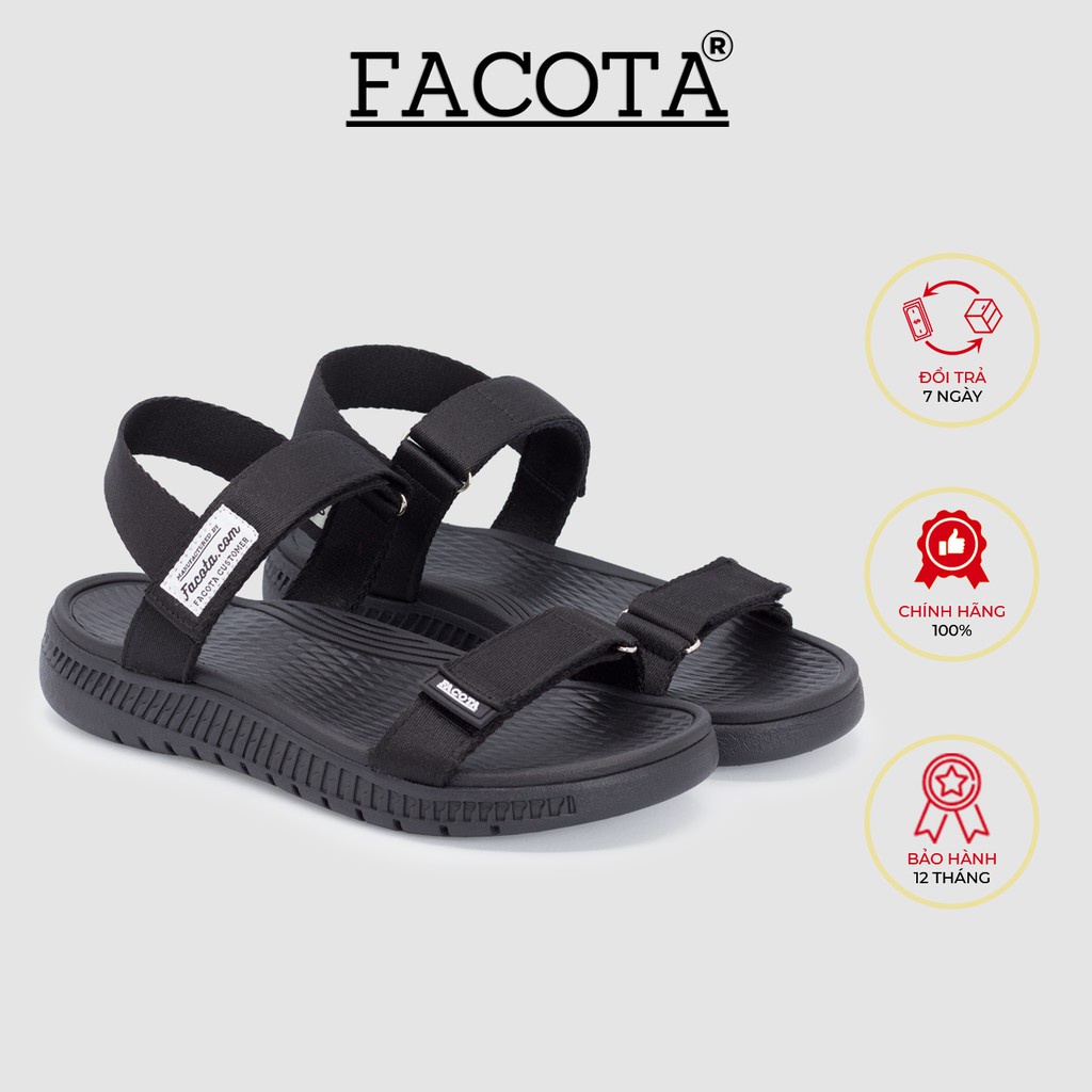 FACOTA | Giày dép sandal 2 quai nam, nữ đen đi học, đi chơi AN01