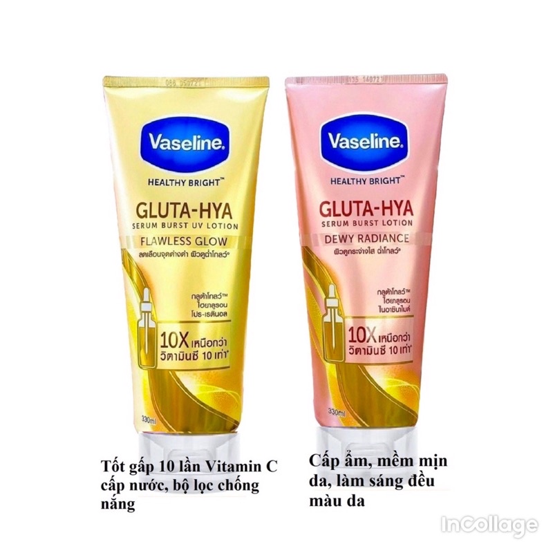 Dưỡng Thể Vaseline 10x Healthy Bright Gluta HYA Serum 10X Thái Lan 330ml