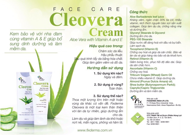 Kem dưỡng da Fixderma Cleovera Cream - 60 gram