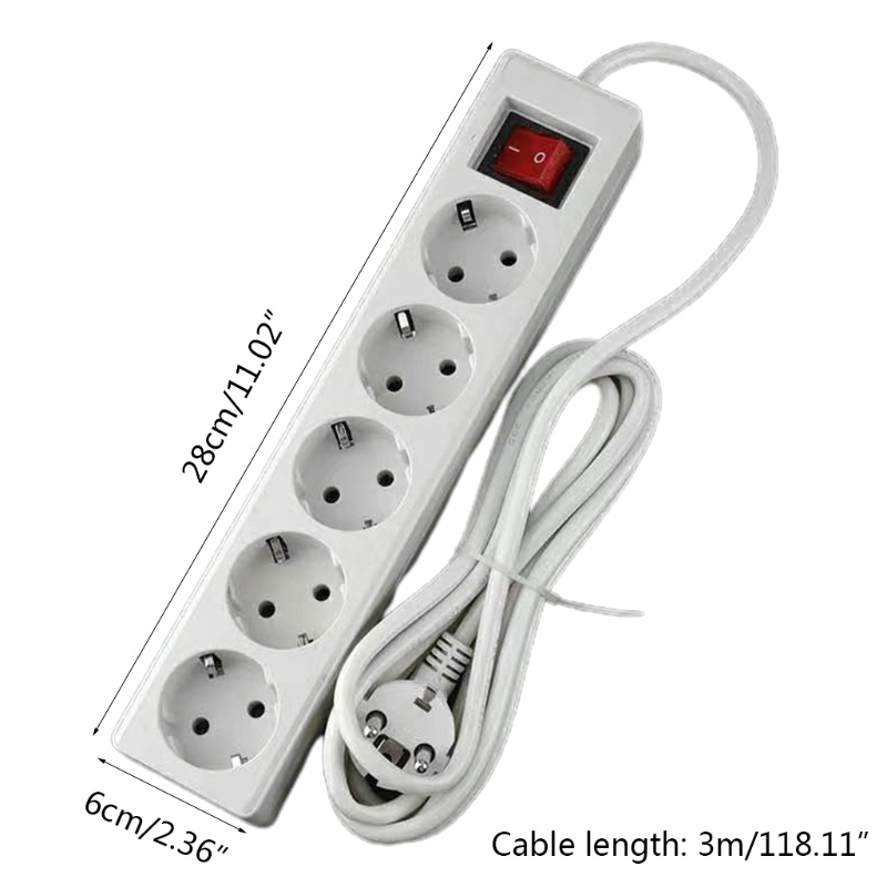 EU Standard German Type Power Strip 3/4/5 Sockets in a Row Flat Adapter Switches