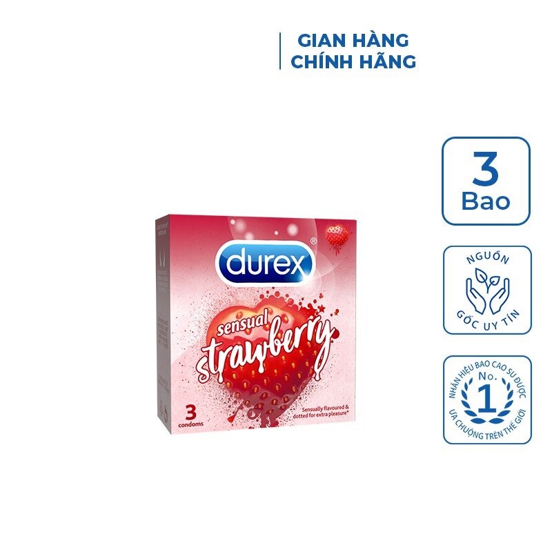 Bao Cao Su Durex Sensual Strawberry &amp; Chocolate (Hộp 3 Cái)