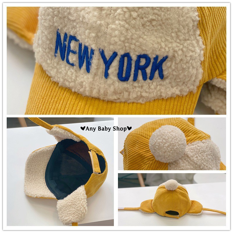 Mũ nón phi công in chữ NewYork cho bé trai bé gái có ốp tai nhiều màu dễ thương-hàng có sẵn ❣❣