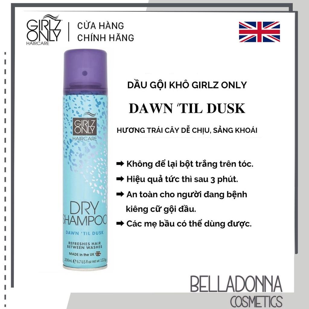 [CHÍNH HÃNG] Dầu Gội Khô Cho Tóc Dầu Và Dễ Bám Mùi Girlz Only Dry Shampoo 200ml #Dawn Til Dusk: Hương trái cây thanh mát