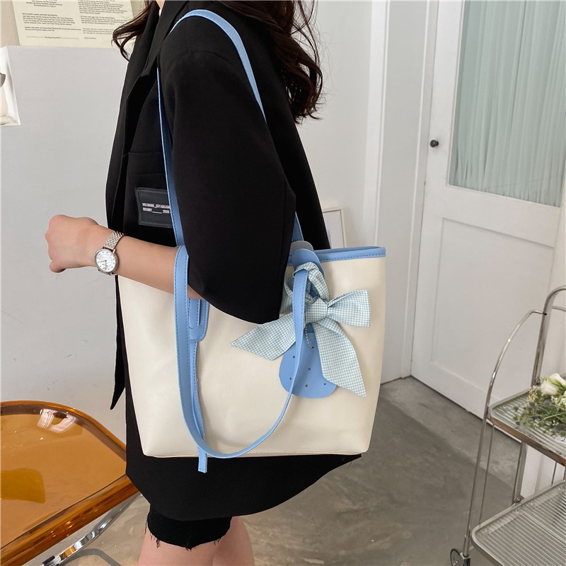 Túi Xách Cỡ Lớn Phối Màu Tương Phản Trẻ Trung Hợp Thời Trang Cho Bạn Gái