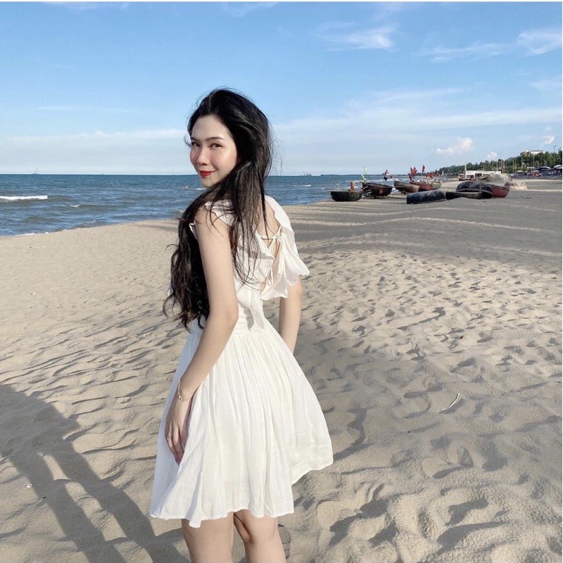 ĐẦM MAXI 🌺Freeship🌺 VÁY MAXI NGẮN HỞ LƯNG MÀU TRẮNG CHẤT POLYESTER LỤA