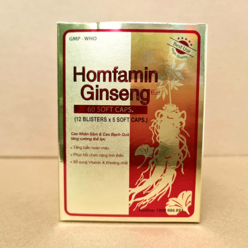 Homfamin Ginseng nhân sâm - Tăng Cường Bồi Bổ Sức Khỏe - Nguyên Liệu Nhập Khẩu Mỹ- Hộp 60 Viên