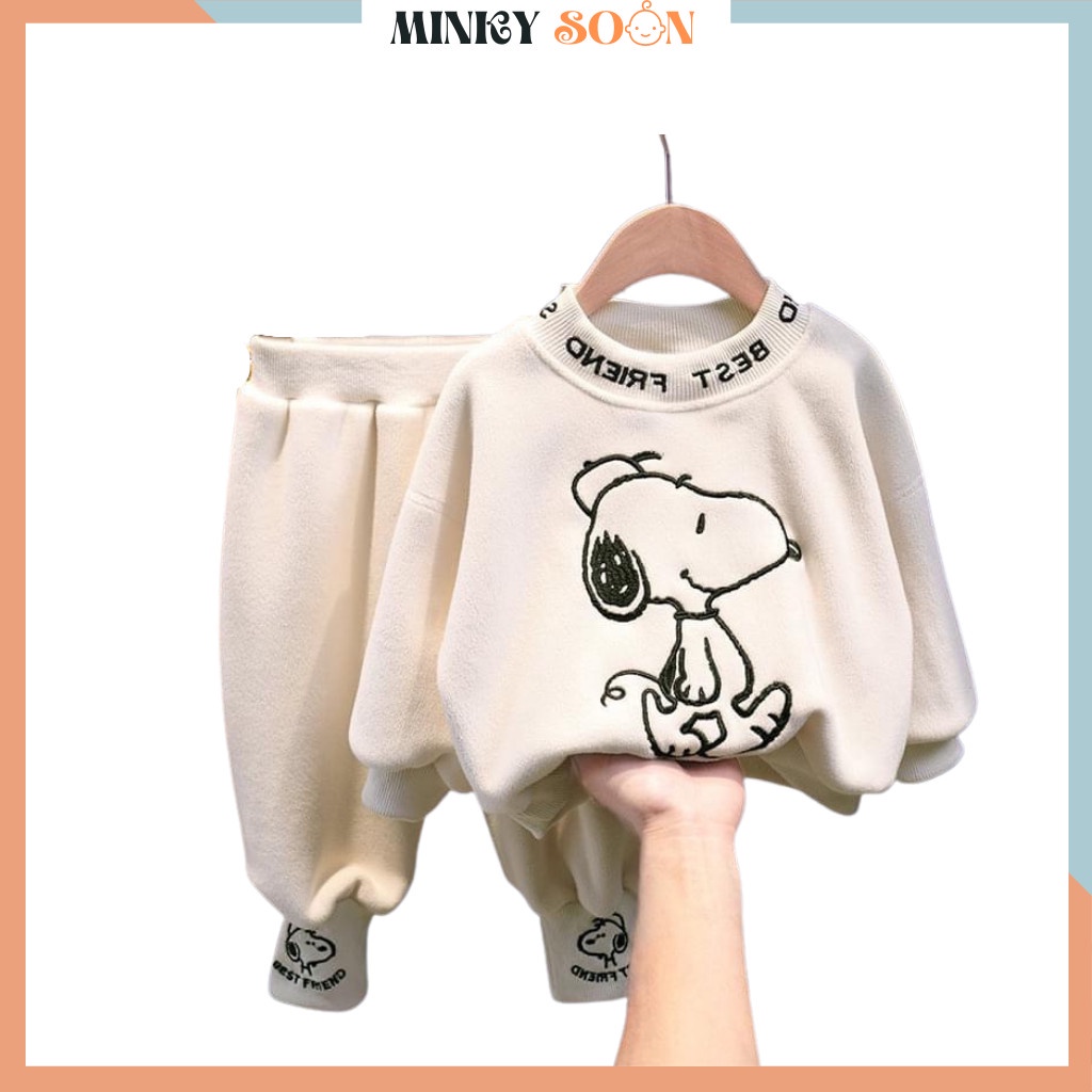 Bộ Nỉ Bông Thêu Hình Chú Chó Đáng Yêu Cho Bé Từ 7 - 27kg. MINKY SOON