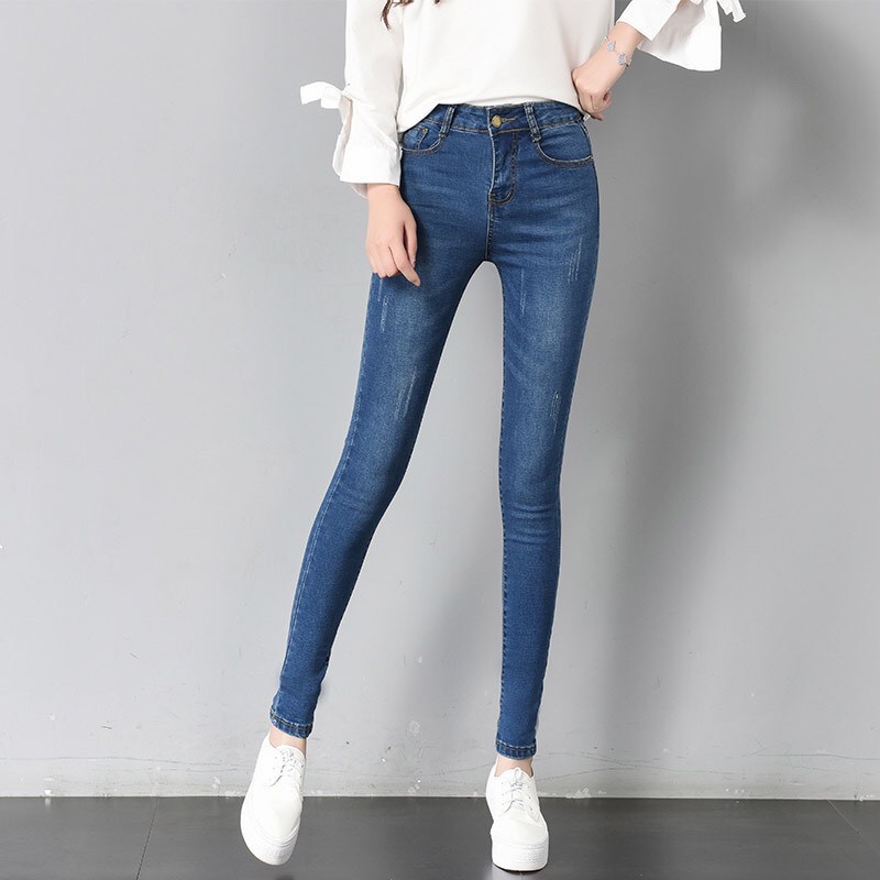 Quần jean nữ dáng skinny Quần bò nữ lưng cao cào nhẹ chất co giãn