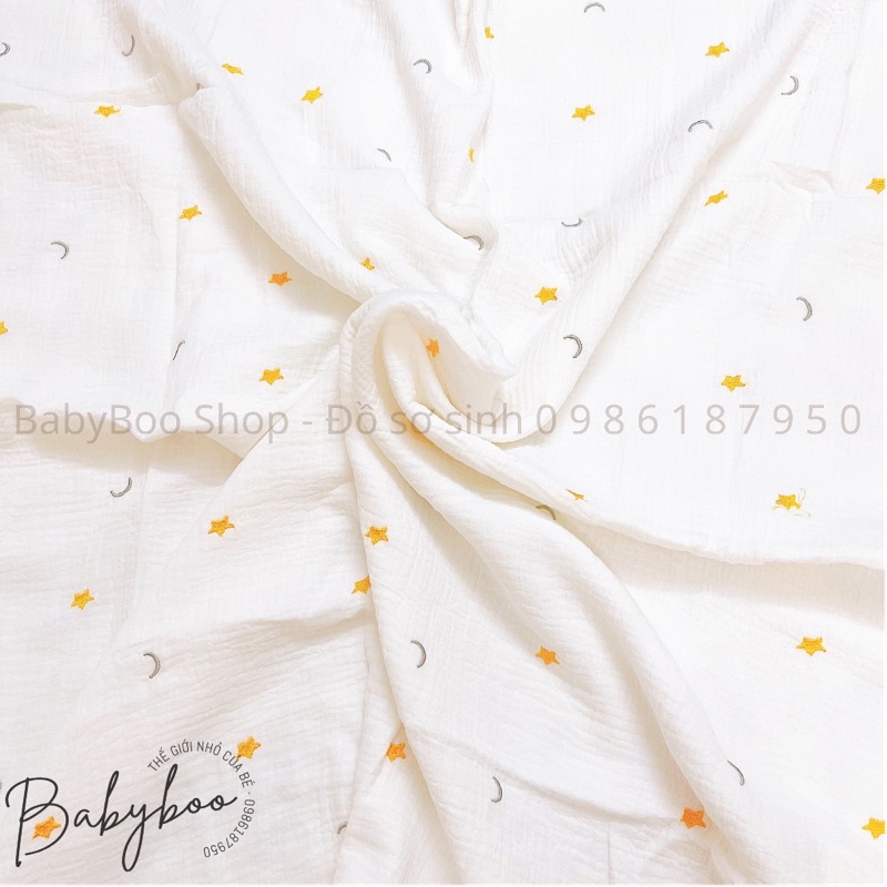 Chăn xô sợi tre lót nhung tuyết thêu hình cao cấp 100x120cm [ babyboo]