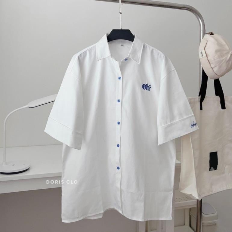 [XẢ KHO] [Hàng Sẵn, Ảnh Thậ] Áo Sơmi Tay Ngắn Nam Nữ Unisex Chữ Thêu OHNIL RubyStore