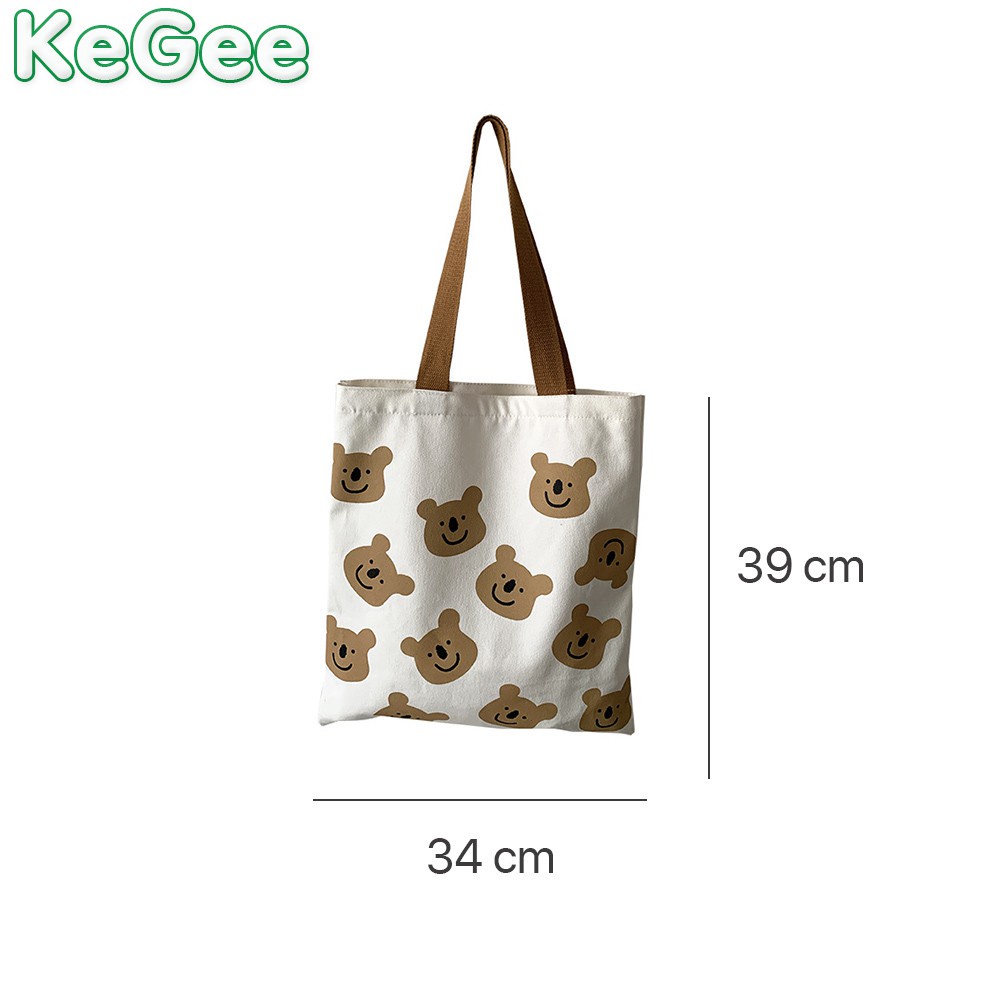 Túi Xách Canvas Đeo Vai In Họa Tiết Gấu Dễ Thương Thời Trang Cho Nữ