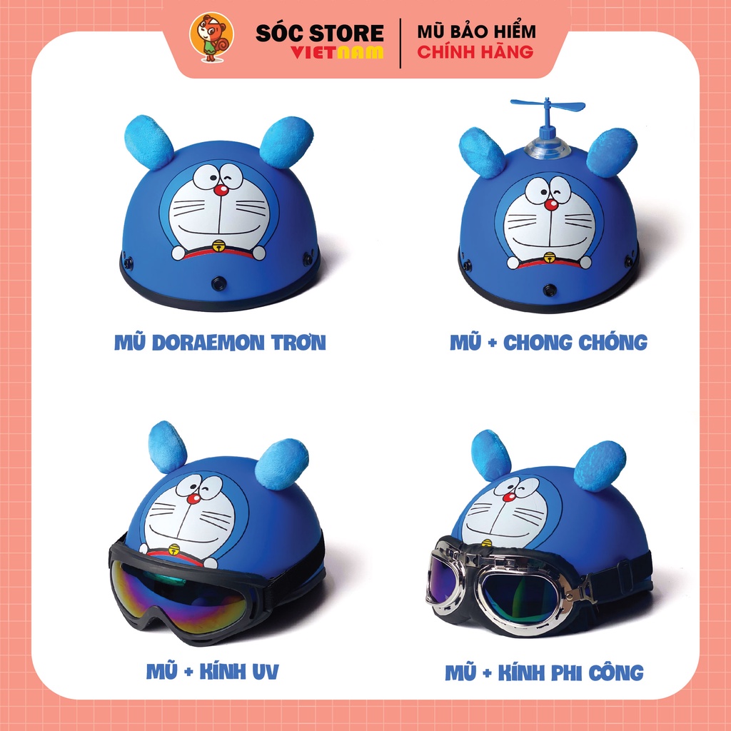 Mũ bảo hiểm nửa đầu Doraemon CÓ TAI cute chính hãng Sóc Store VN