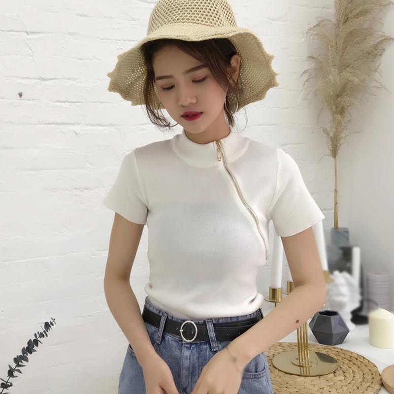 Áo Thun Ngắn Tay Kẻ Sọc Thời Trang Hàn Quốc Cho Nữ