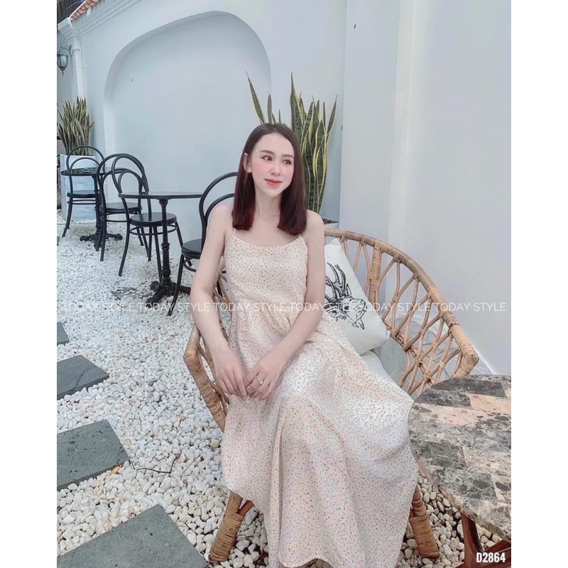 [Mã FAGREEN245 giảm 10% tối đa 30K đơn 99K] Đầm maxi hoa nhí 2 dây nơ lưng | BigBuy360 - bigbuy360.vn