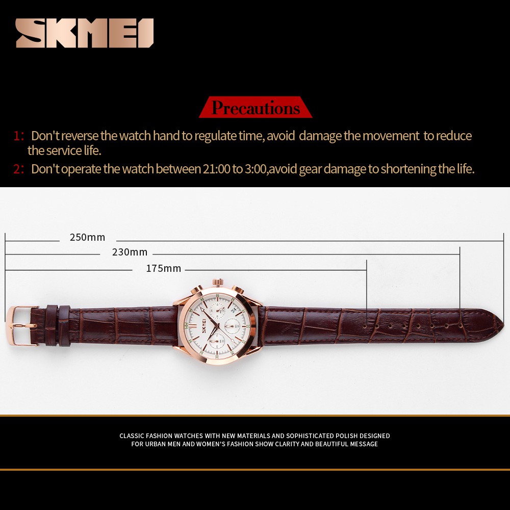 Đồng hồ nam Skmei 9127 chạy 6 kim dây da phong cách chống nước chống xước nhiều màu lựa chọn size 42mm