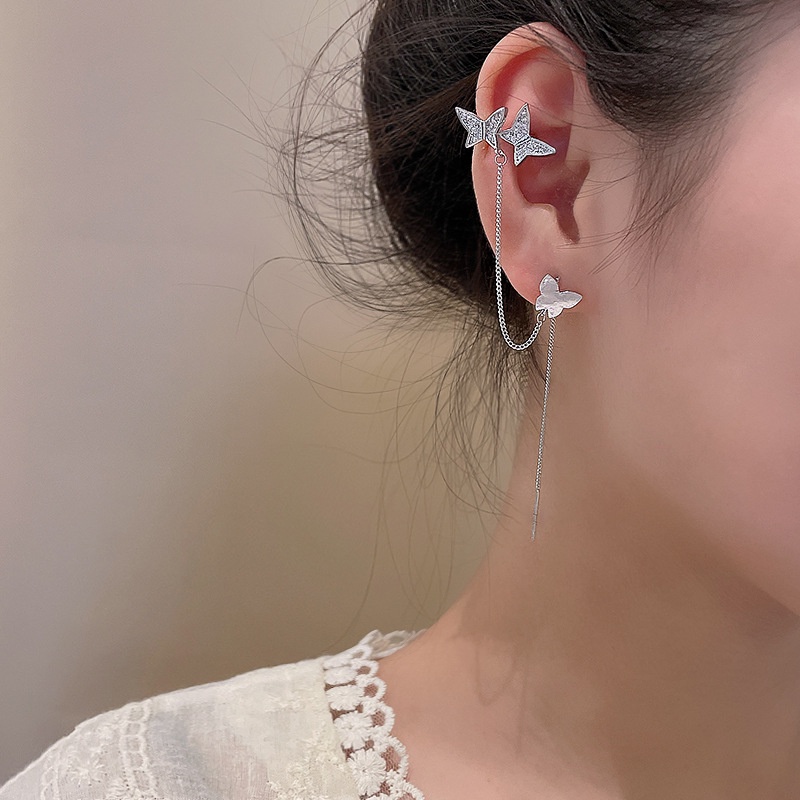 Ins Khuyên Tai Kẹp Vành Tai Hình Bướm Khảm Đá zircon Chất Lượng Cao Cho Nữ