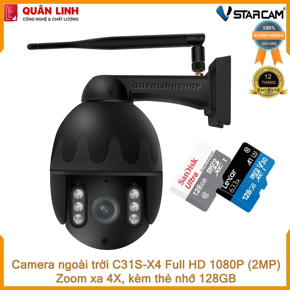 Camera giám sát IP Wifi hồng ngoại ngoài trời zoom xa 4X Full HD 1080P 2MP Vstarcam C31s-X4 kèm thẻ 128GB