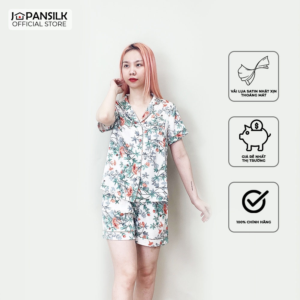Bộ Đồ Ngủ Lụa Pijama Cao Cấp JAPAN SILK Mùa Hạ Họa Tiết Lá Hoa