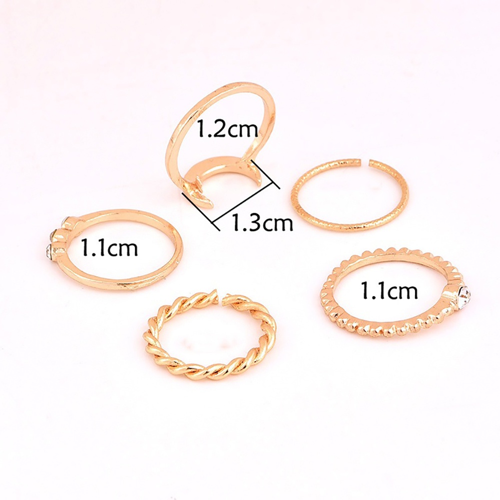 Set 5 nhẫn midi hợp kim phong cách cổ điển cá tính sang trọng dành cho nữ