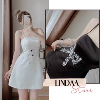 ĐẦM DỰ TIỆC 2 DÂY NƠ EO ĐÍNH HẠT NALI DRESS