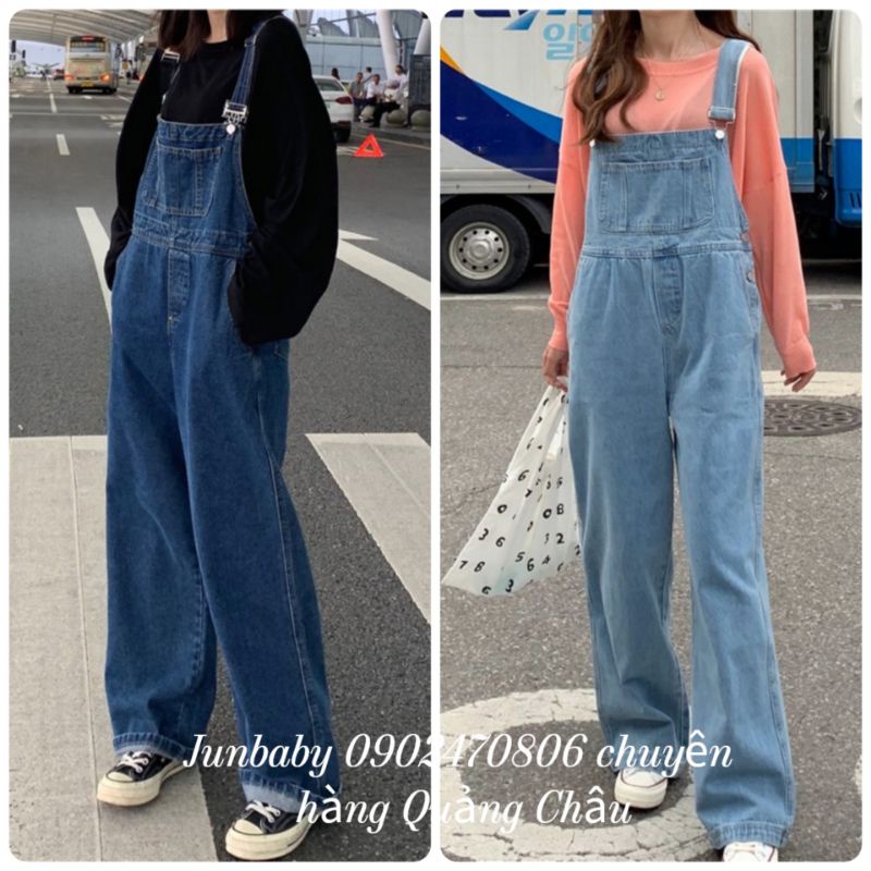 Quần yếm jeans dài ống rộng phủ chân Hàn Quốc - đi chơi - dạo phố - năng động