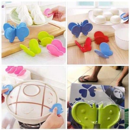 Vỉ 2 miếng bắc xoong nồi silicon hình bướm