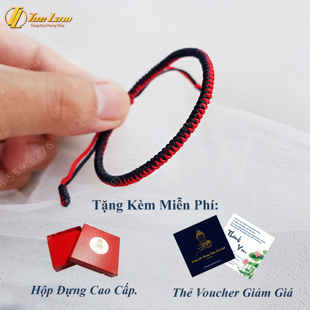 Vòng tay may mắn nữ dây chỉ đỏ đen bện kiểu song song may mắn bình an - Tuệ Lâm