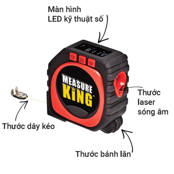 Thước Đo Điện Tử Đa Năng KING MEASURE 3 Trong 1 _Gồm Thước Dây, Thước đo Laze, Thước Đo Bề Mặt - Tiện Lợi