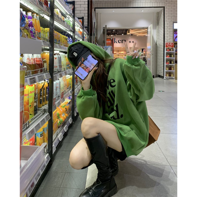 Áo hoodie nỉ bông ulzzang dáng rộng cho nữ