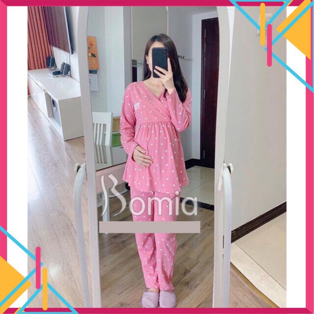 Bộ đồ bầu và sau sinh PINK LẬT TI chất cotton đẹp cho mẹ bầu mặc nhà và cho con bú