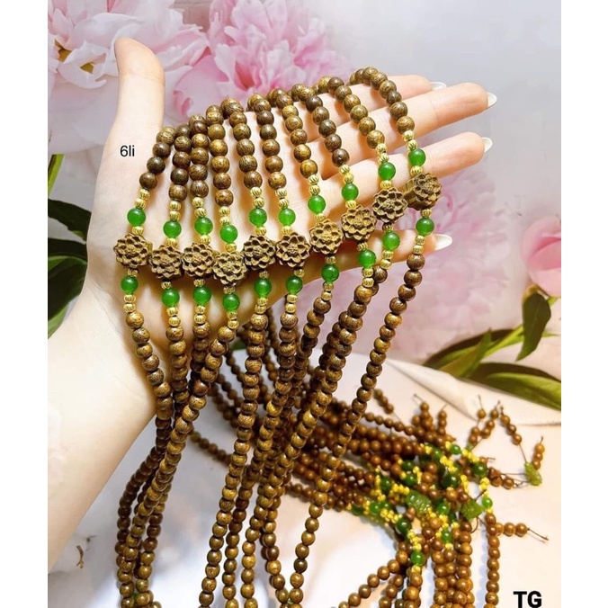 Vòng tay trầm hương mix sen chuỗi tràng 108 hạt cao cấp