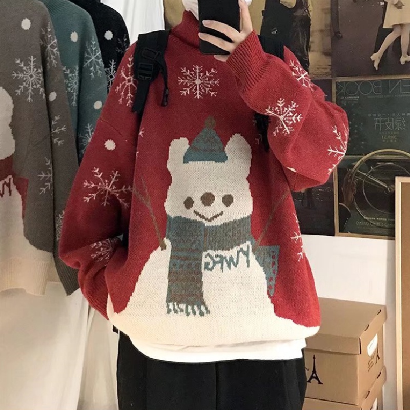 Áo sweater dệt kim cổ tròn tay dài dáng rộng họa tiết hoạt hình thời trang đường phố Hàn Quốc cho nam size M-2XL