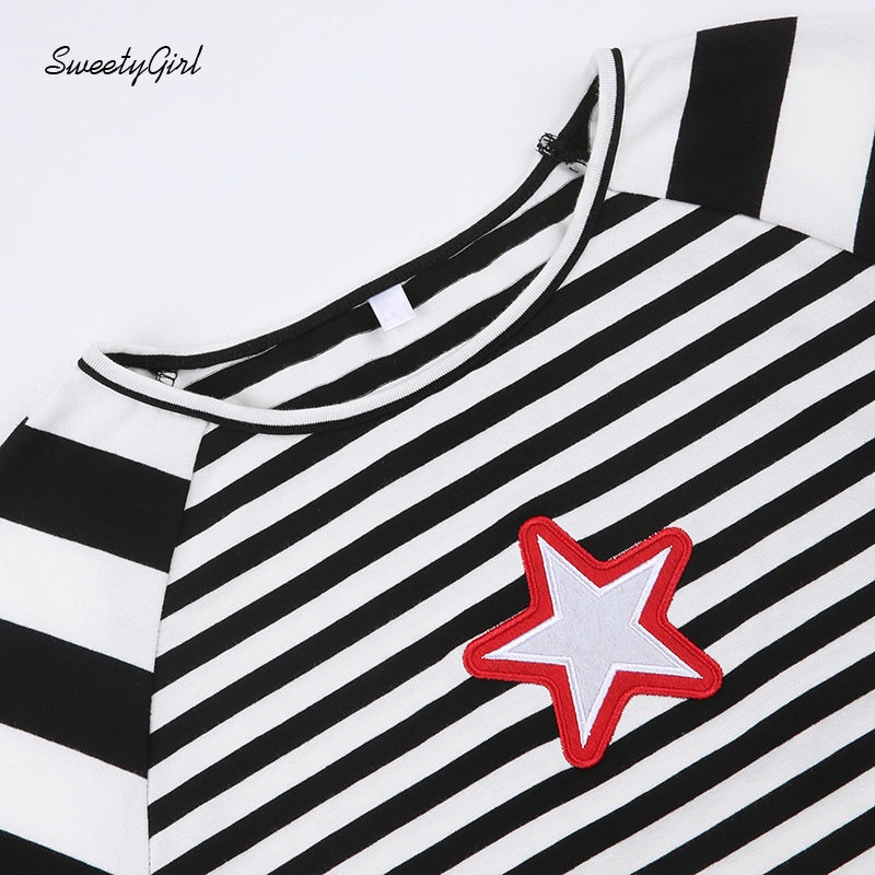 MsMona Áo Thun Tay Dài Cổ Tròn Dáng Ôm In Họa Tiết Ngôi Sao Phối Màu Tương Phản Thời Trang 2022 Cho Nữ