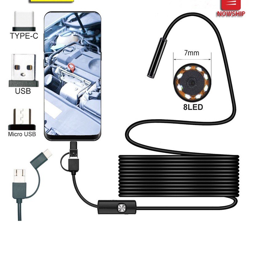 Camera Nội Soi Hỗ Trợ TYPE-C, MICRO USB OTG Android, PC, Laptop Dài 10M - Camera Nội Soi Chống Nước