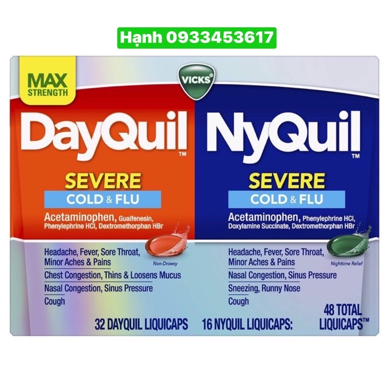 (hàng chính Hãng) hộp DAYQUIL NYQUIL 48 viên