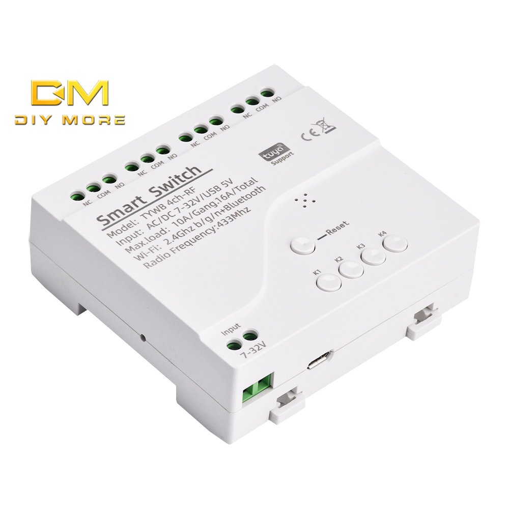Mô đun điều khiển từ xa wifi DIYMORE công tắc rơ le Micro USB 5V DC7-32V 4 hướng 3 chế độ có chức năng 433 ứng dụng Tuya