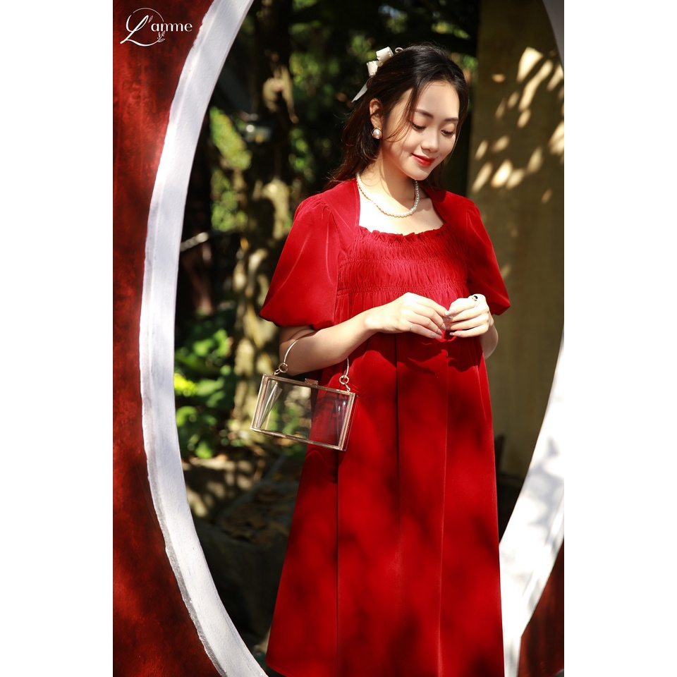 Đầm bầu mặc tết Sienna chất nhung cao cấp siêu sang trọng thiết kế by LAMME