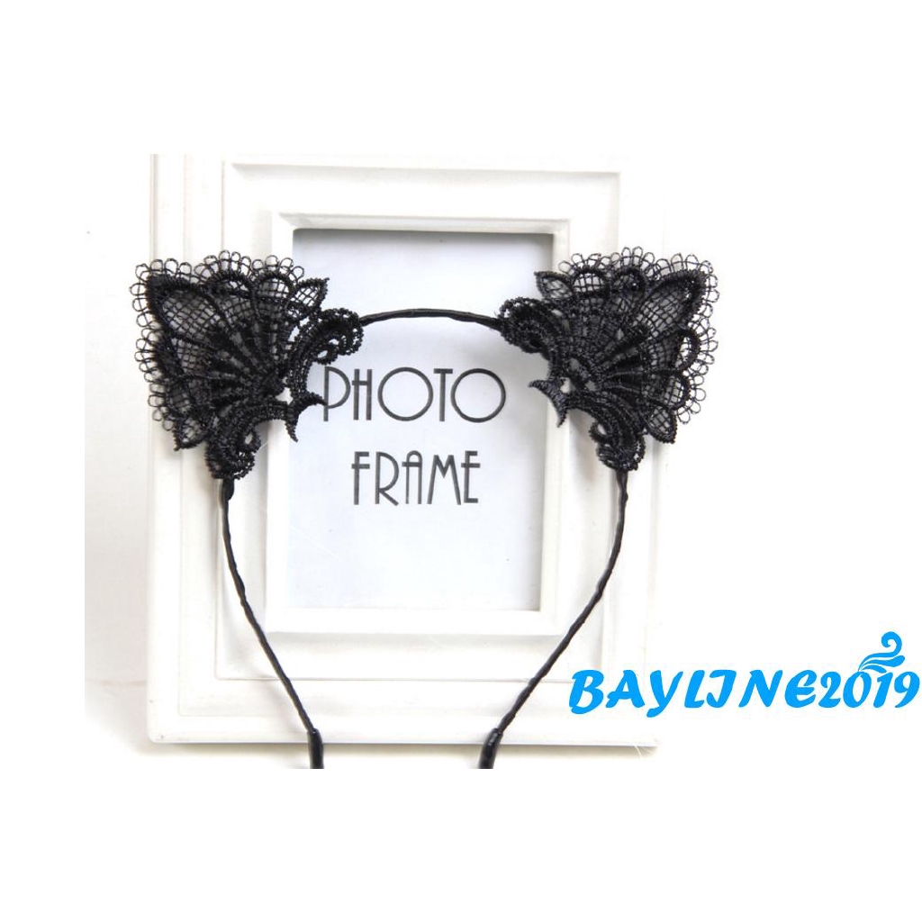 Cài Tóc Tai Mèo Vải Ren Màu Đen Thời Trang Cho Phụ Nữ