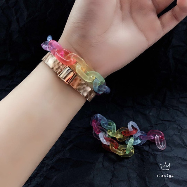 Vòng Đeo Tay Nhựa Acrylic Trong Suốt Màu Sắc Cầu Vồng Thời Trang Phong Cách Hàn Quốc