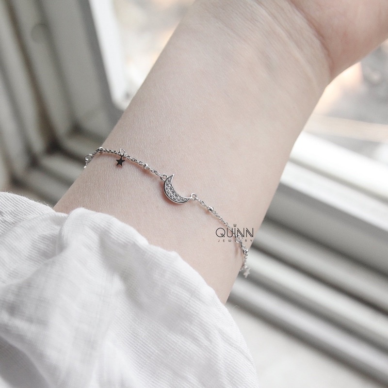 Lắc tay bạc nữ Glitter Moon, lắc tay bạc trăng sao đính đá Quinn Jewelry