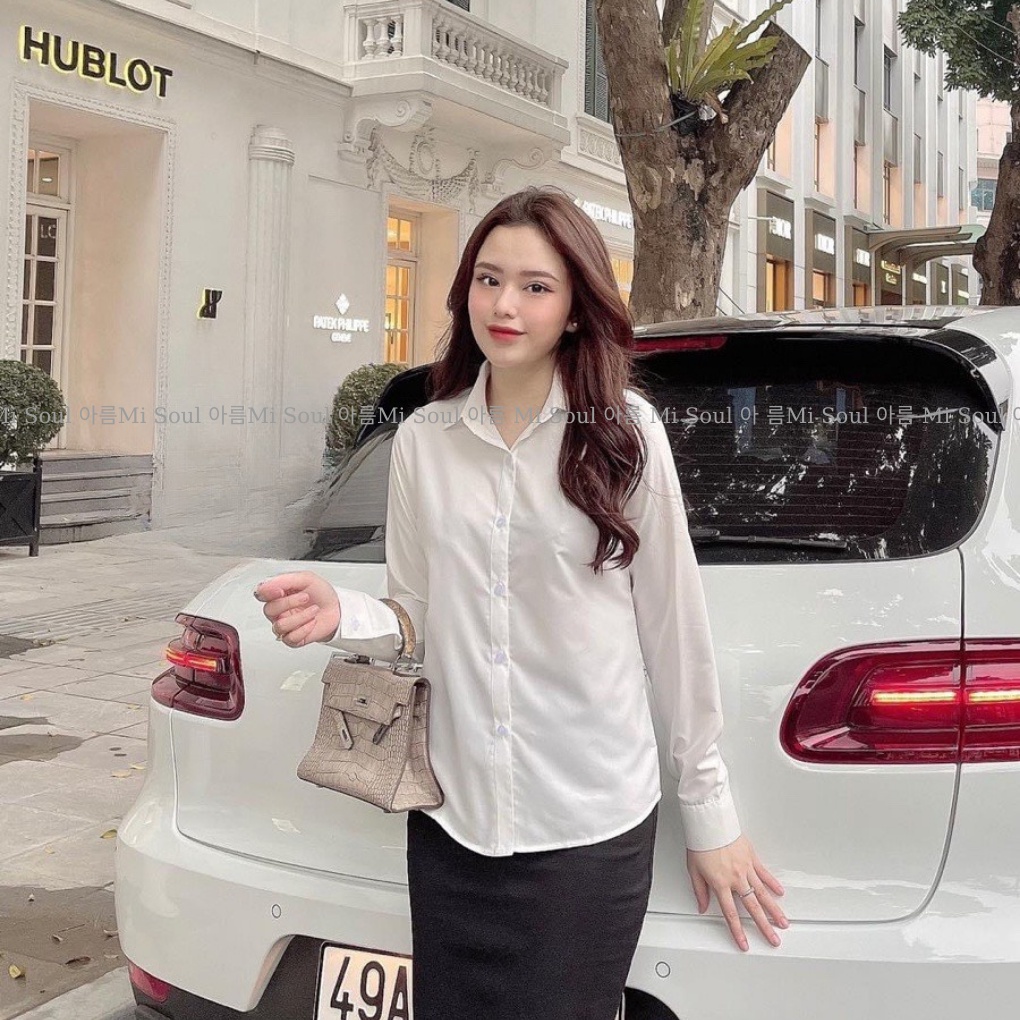 Áo sơ mi MISOUL thiết kế form rộng dáng xuông đồ công sở nữ,màu trắng dài tay chất kate lụa thanh lịch thời trang 221