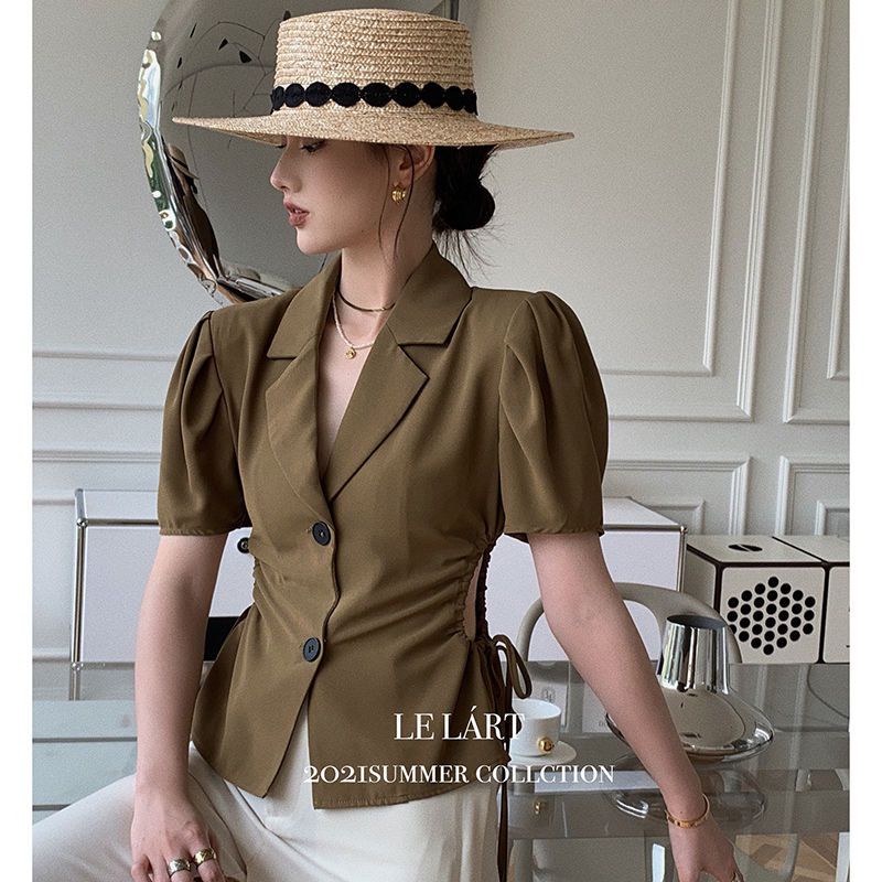 Áo Cut out Rút Nhún Eo Phong Cách Retro Sang Trọng